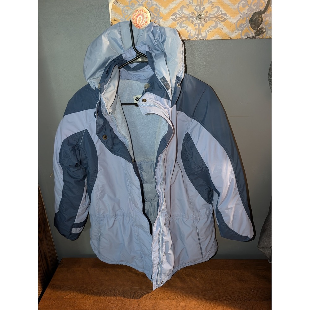 Columbia Womens Blue Hooded Winter Jacket Fleece Lined Quilted Puffer Coat Large